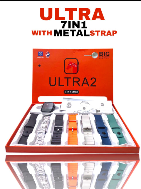 ULTRA 2 Smartwatch 7-in-1 Strap Set | 2.01” Big Display Bluetooth Fitness Watch (with Metal Strap)