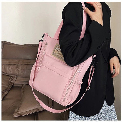 Trendy Multi-Pocket Nylon Shoulder Tote Bag – Lightweight Casual Crossbody Handbag for Women